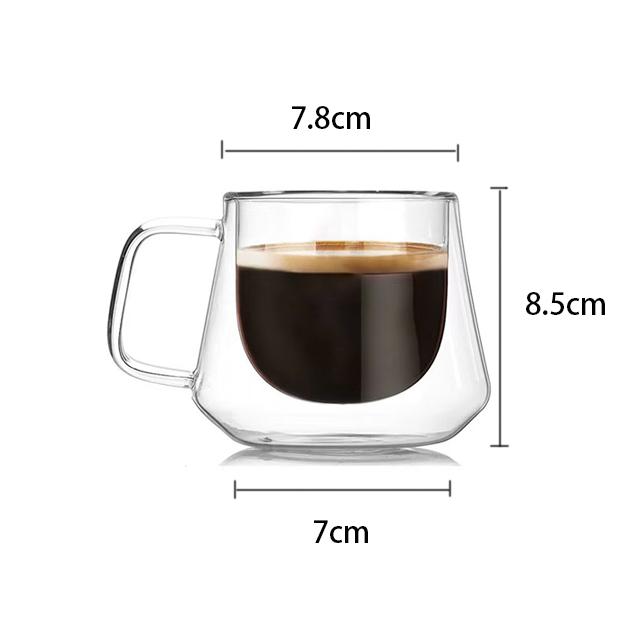 YWDL 200ml Double Wall Glass Coffee Cups Espresso Clear Insulated Tea Mugs Heat Resistant Handle Mug For Latte Cappuccino