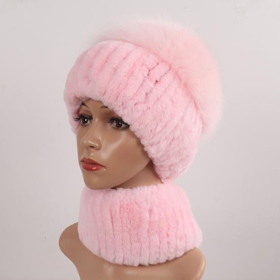 Новая женская зимняя роскошная шапка из натурального меха кролика рекс, шарф, 2 шт., вязаная шапка из меха кролика рекс, шапка из натурального лисьего меха, шарфы, комплекты