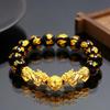 Браслет с Пиксиу из Обсидиана и Буддийской Мантрой - Вьетнамский Стиль Песчаного Золота