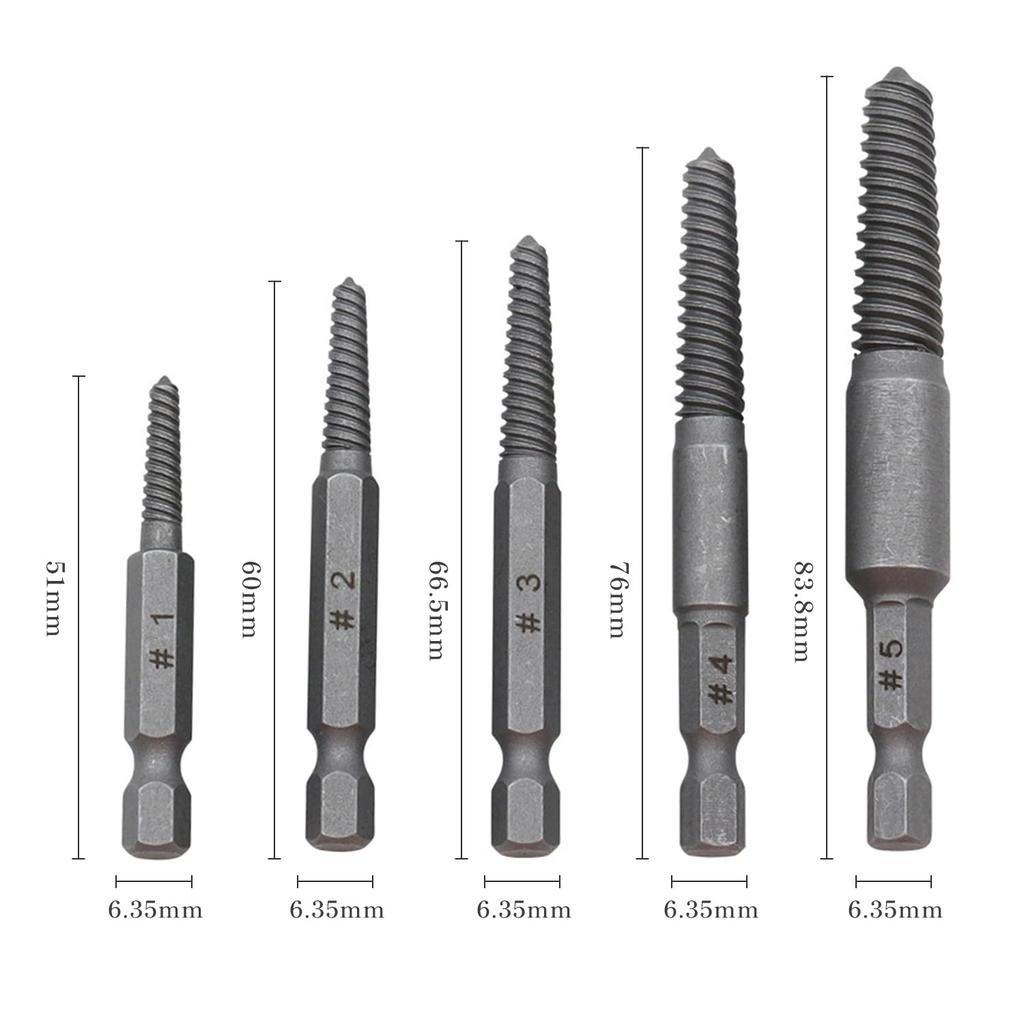 Экстрактор сломанных винтов с обратной резьбой Экстрактор с обратной резьбой Удаляет сорванные, сломанные и поврежденные ручные инструменты Специализированный инструмент для извлечения винтов Набор из 5 штук, Набор,