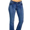 Women Jeans Mid Waist Pockets Zipper Button Closure Retro Washed Flared Hem Slim Fit Colorfast Full Length Lady Long Trousers