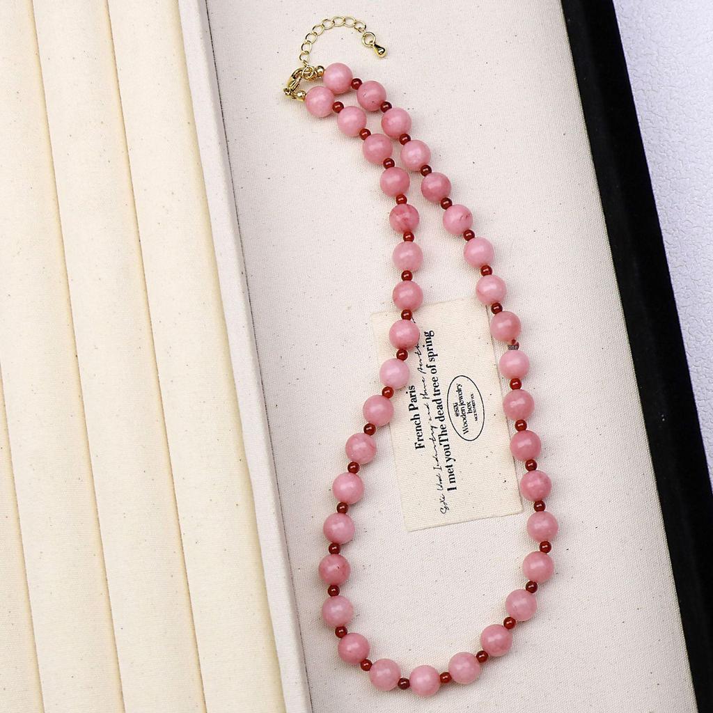 Женское дофаминовое ожерелье из бусин с родохрозитом и красным агатом из меди с золотым покрытием для моды и элегантности