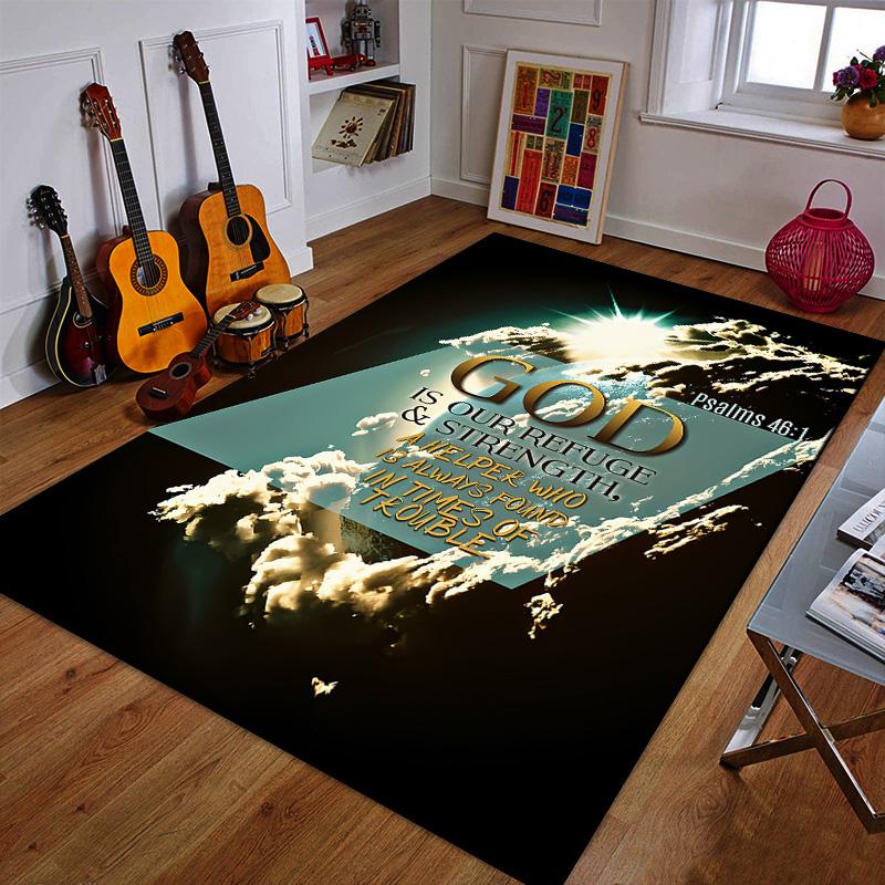 "God Is Our Refuge - Psalms 46:1" Patterned carpet a non slip rug suitable for all seasons and any setting, gift
