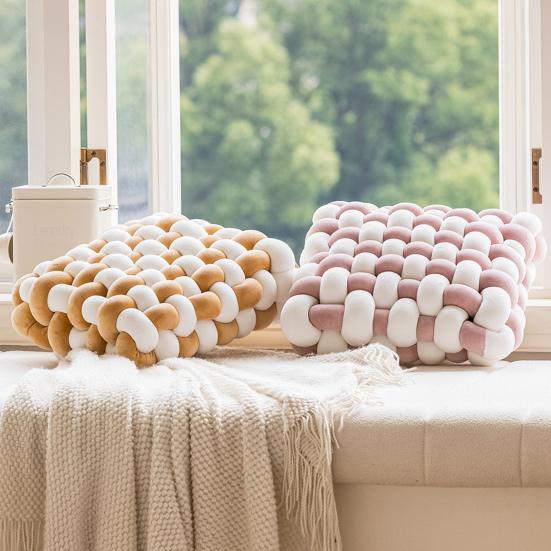 Завязанная квадратная подушка Мягкая подушка ПП Хлопковый наполнитель Дышащая, приятная для кожи, износостойкая, декоративная тканая подушка для домашнего офиса