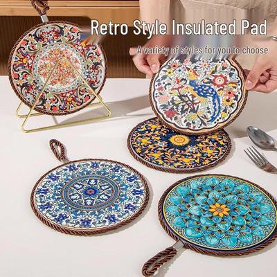 Предложение для нового клиента: Ретро Термостойкая Керамическая Подставка под Горячее - Защита от Ожогов, Безопасная при Высоких Температурах Эмалированная Подкладка