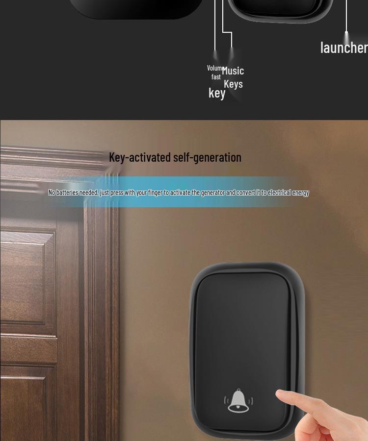 Battery-Free Digital Wireless Smart Doorbell - Self-Powered Button for EU/US Specs