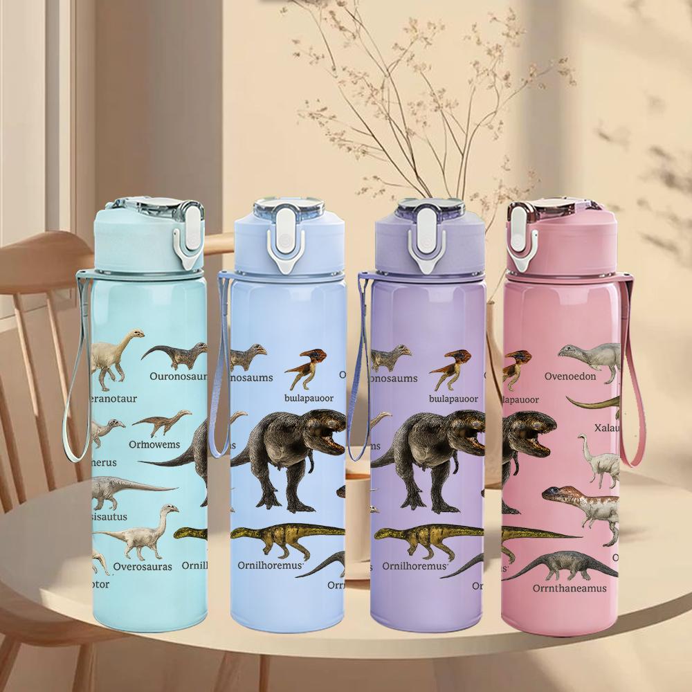 1PC Dinosaur Skeleton Fossil Collection 750ml Color Plastic Water Bottle Leakproof Flip Straw Lid For Sports Office Home Use