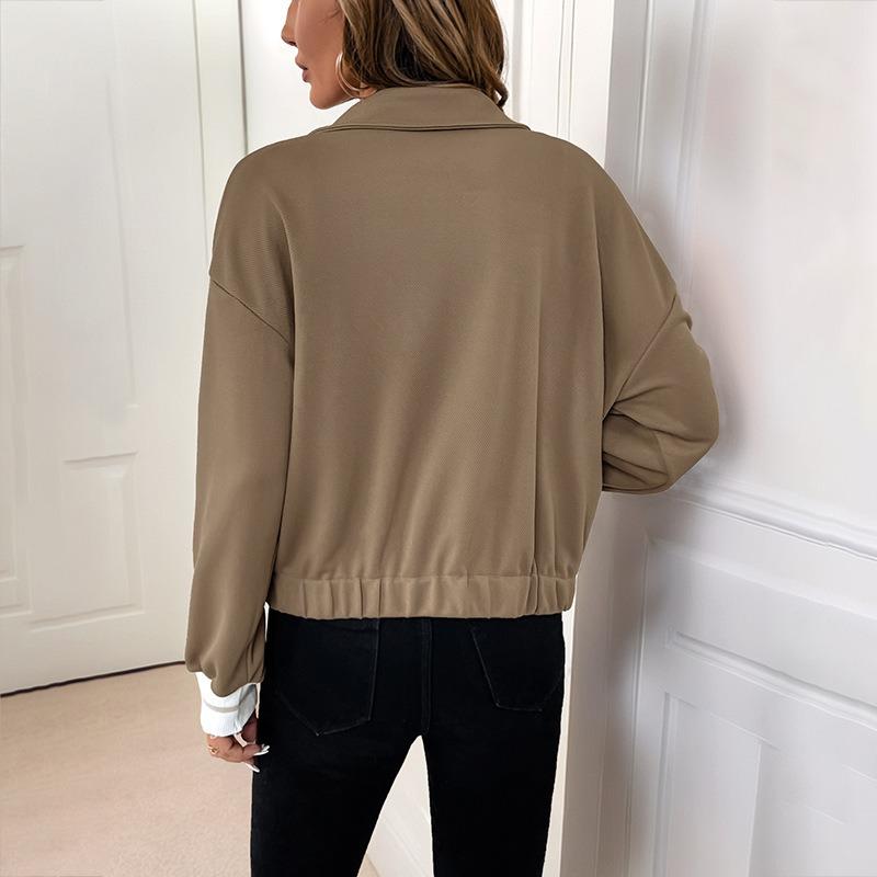 YYFS Женские модные повседневные однотонные куртки и пальто с воротником-поло на осень-зиму с длинным рукавом и принтом