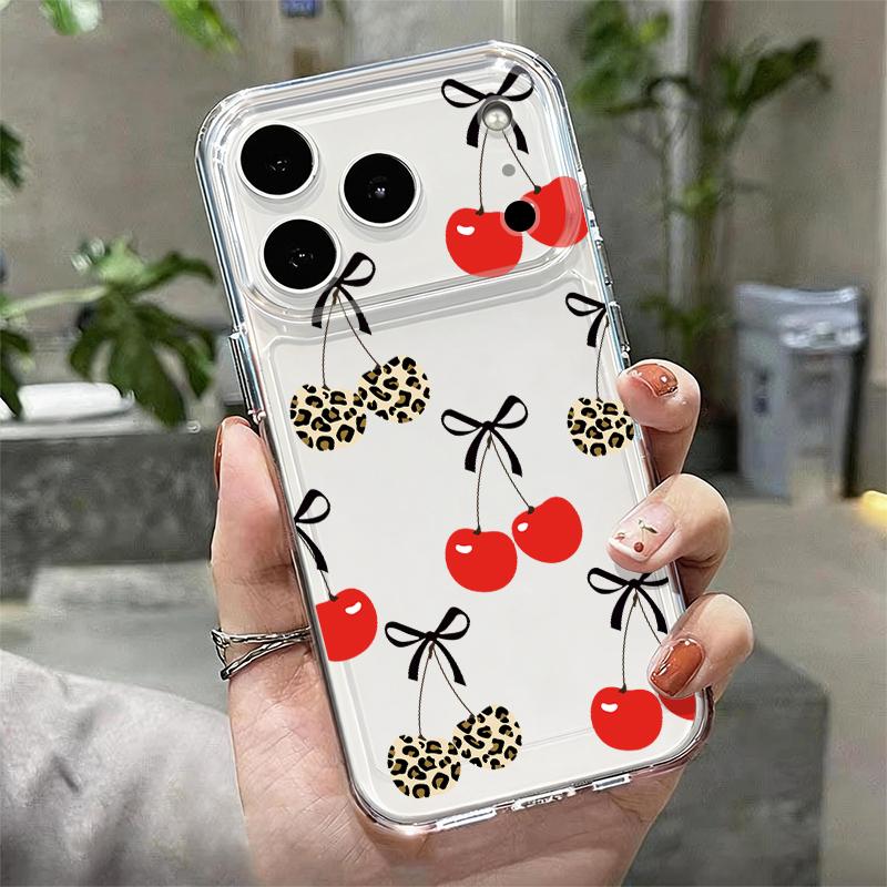 Чехол для iPhone 17 Pro Max Чехол iPhone 16 Pro Max 15 14 13 11 17E 16E Мультяшные Вишневые Фрукты Ударопрочный Прозрачный Мягкий ТПУ Силиконовый Чехол