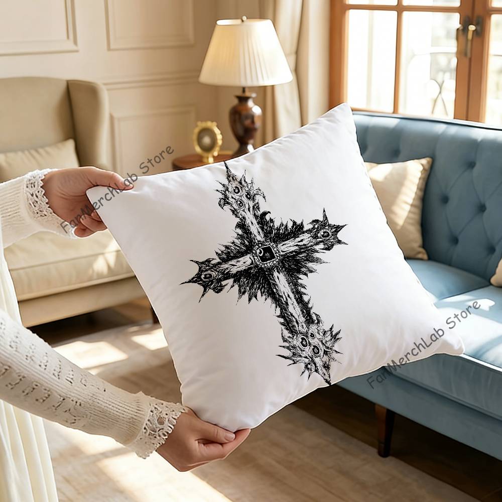 Gothic Cyber Sigil Cross Eyes Printed Pillow Cover Cushion Case Simple Sofa Pillow Case No Pillow Core