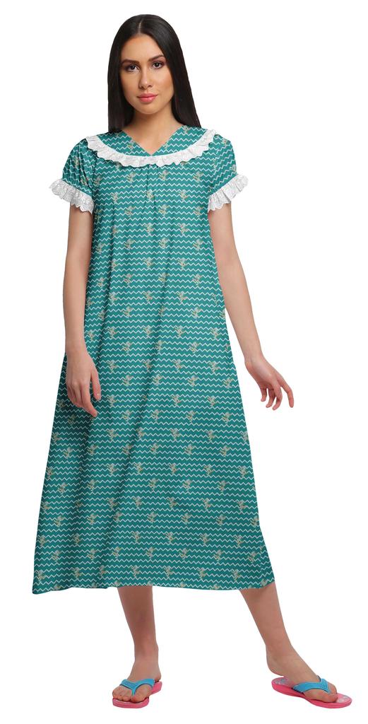 Moomaya Женская ночная рубашка с V-образным вырезом для кормления, хлопковая ночная рубашка А-силуэта с принтом