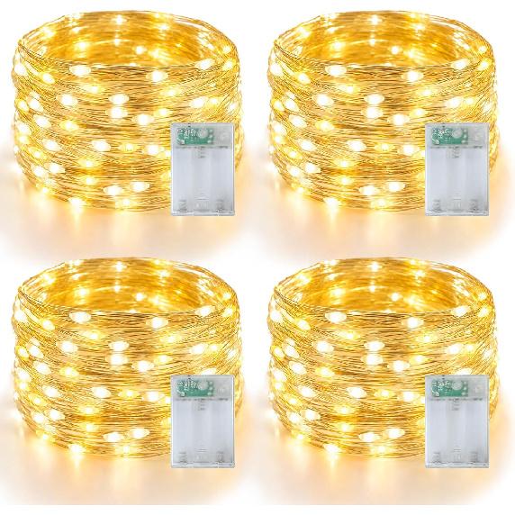 YEGUO Fairy Lights Battery Operated, 4 Packs Each 16ft 50 LED String Lights, Christmas Lights Indoor for Bedroom Wedding Party Holiday Gift(White)