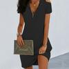 Мини-платье с круглым вырезом и застежкой-молнией с половиной планок, с коротким рукавом, свободного кроя, однотонное короткое платье с открытыми плечами, уличная одежда