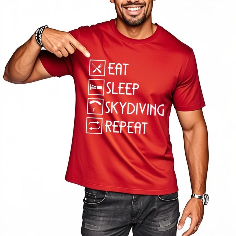 Vintage Tshirt Travel For Him Oneck Tshirt Big Size Eat Sleep Skydiving Repeat Fashionable For Unisex Teeshirt Top Tees