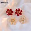 Red Floral Zinc Alloy Stud Earrings Vintage Dripping Glaze Earrings Cute Elegant Jewelry Women Gift PD2224
