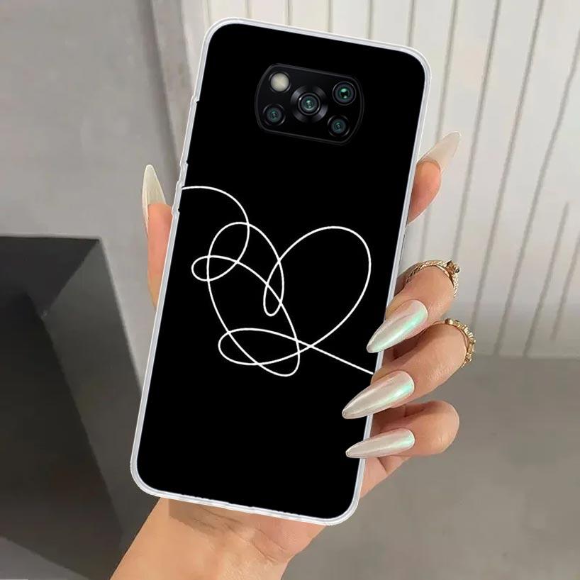 Люби Себя Цветочное Сердце Линия Kpop Чехол для Телефона для Xiaomi Poco X5 X6 X7 Pro F7 Ultra M7 Redmi 15 15C 13 13C 12 12C 10 10A 10C 9