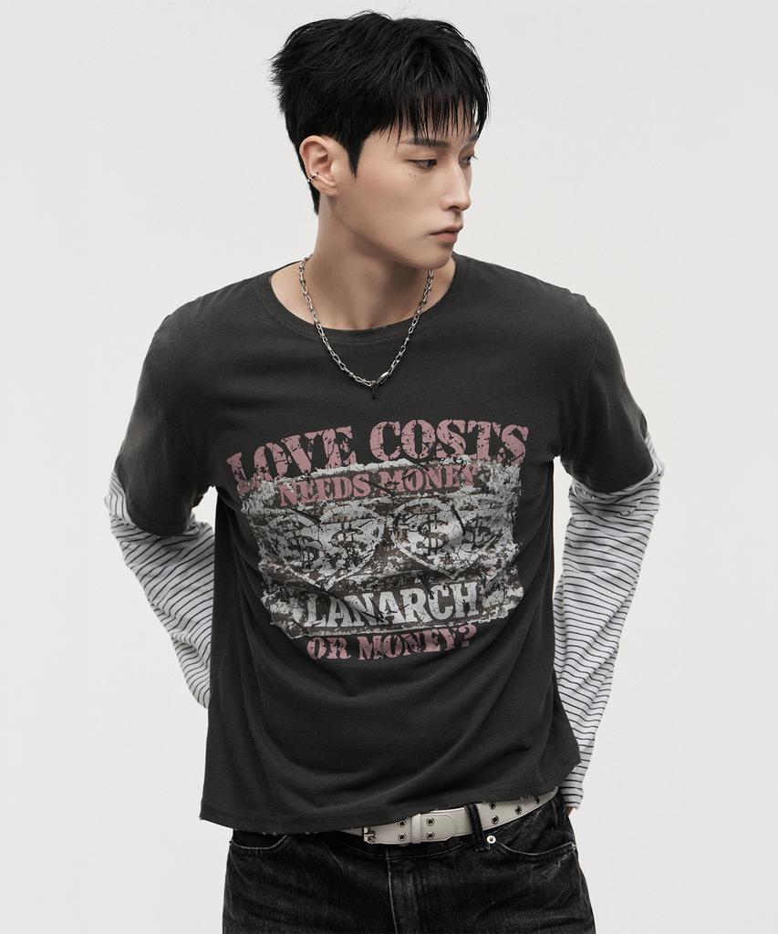 LANARCHIVE [0150] Pigment Print Layered Long Sleeve - Charcoal