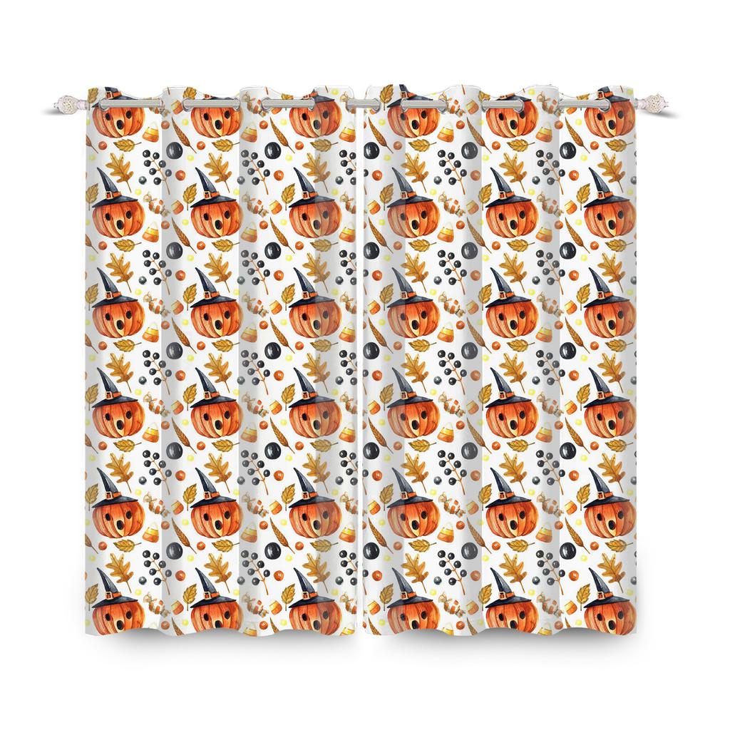 2 шт./набор Ужасы Хэллоуин Оконная занавеска Летучая мышь Паук Тыква Привидение Дом с привидениями Домашний декор Затемняющие шторы из полиэстеровой ткани