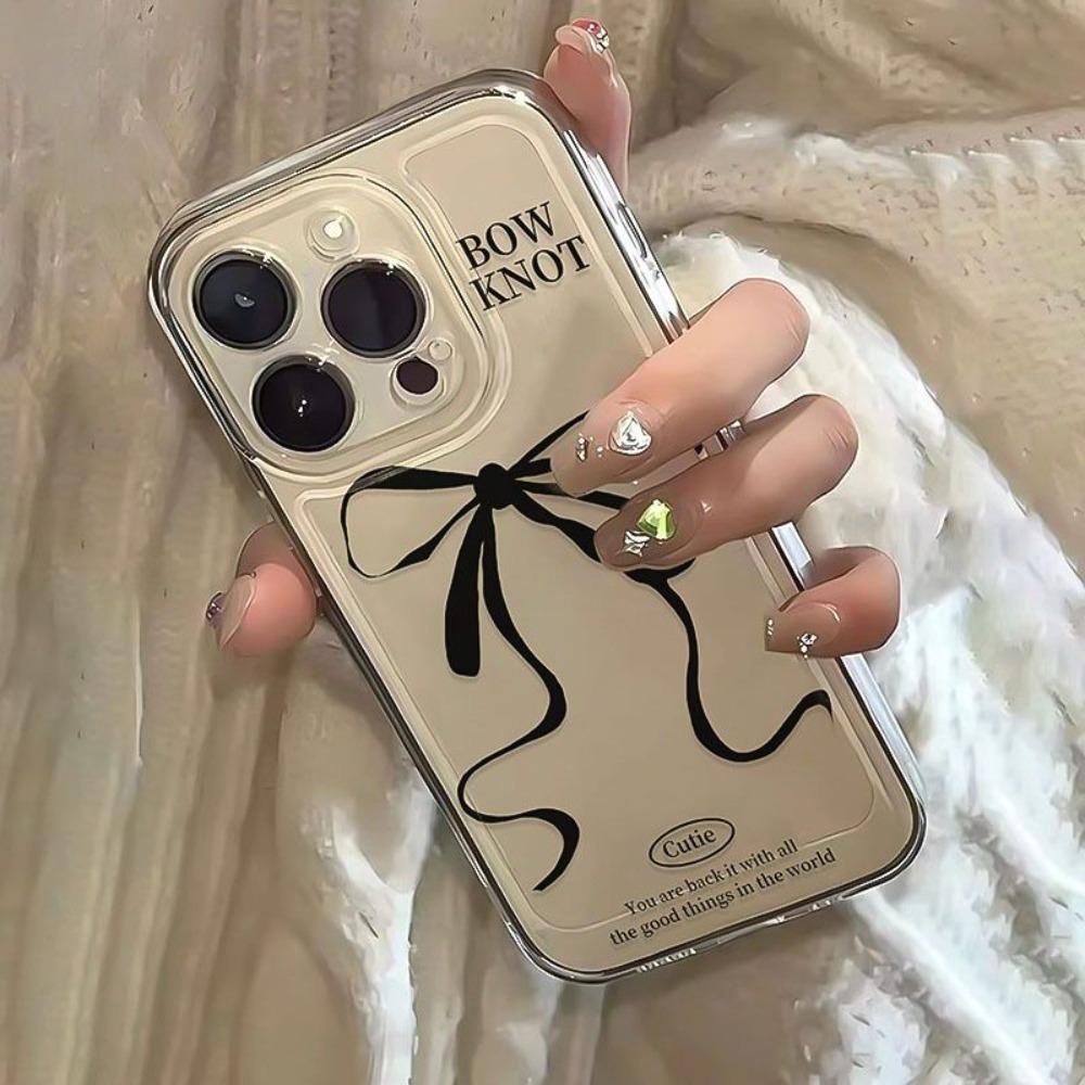 Black Bowtie Phone Case for IPhone 16 Pro 15 14 13 12 Pro Max IPhone 16 15 Plus Transparent Phone Case with Anti-shock Function