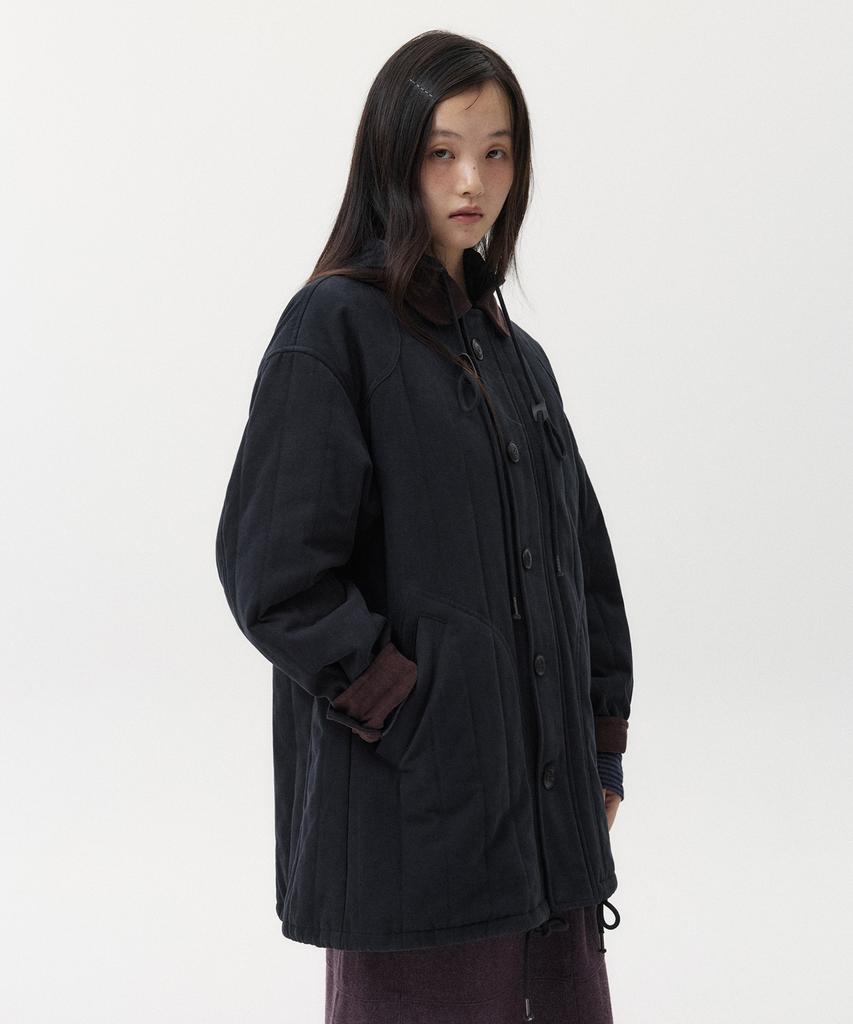 OHESHIO Corduroy Collar Quilted Jacket, Navy