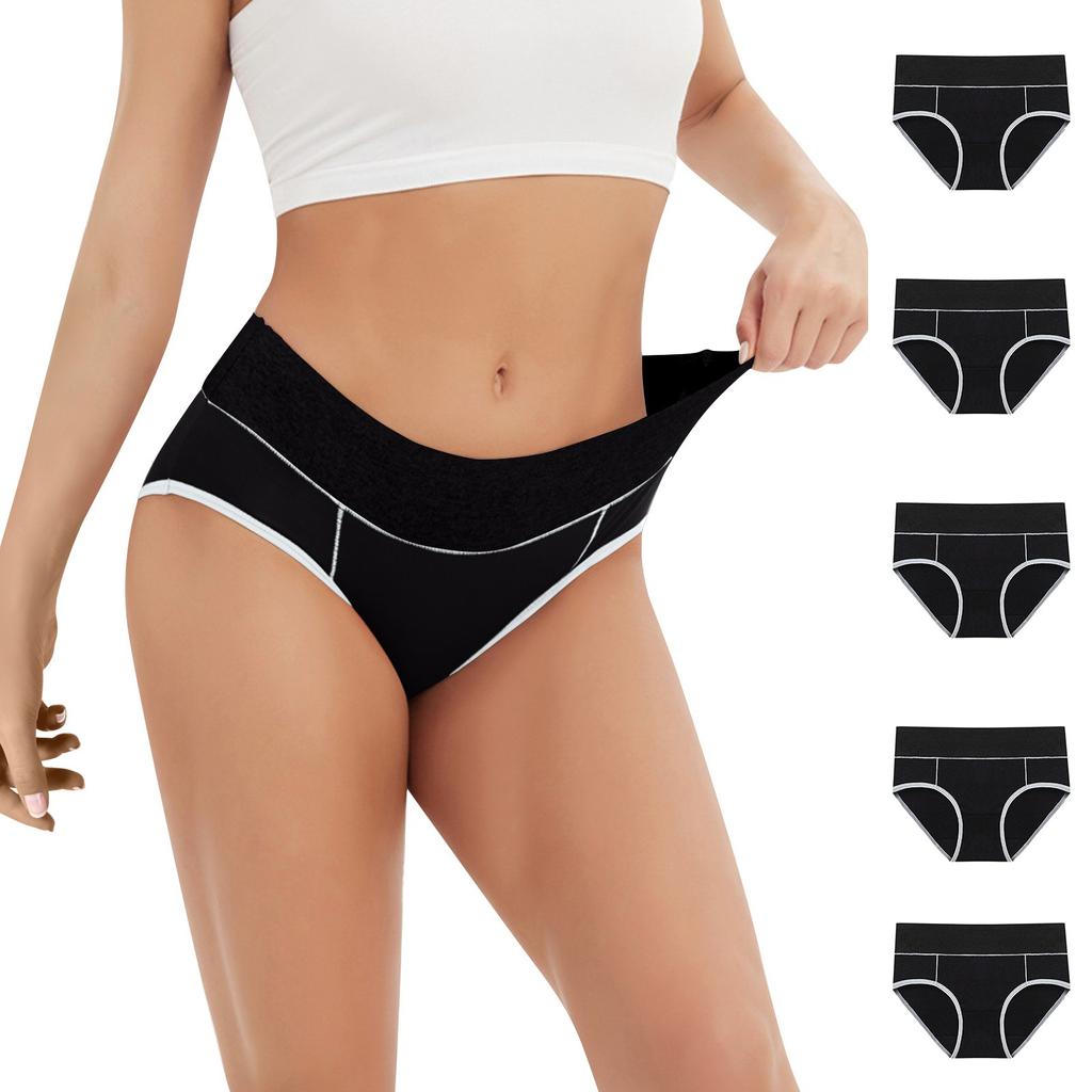 5PC Women's Large Color Cotton High Waist Pants With Raised Hips Underwear