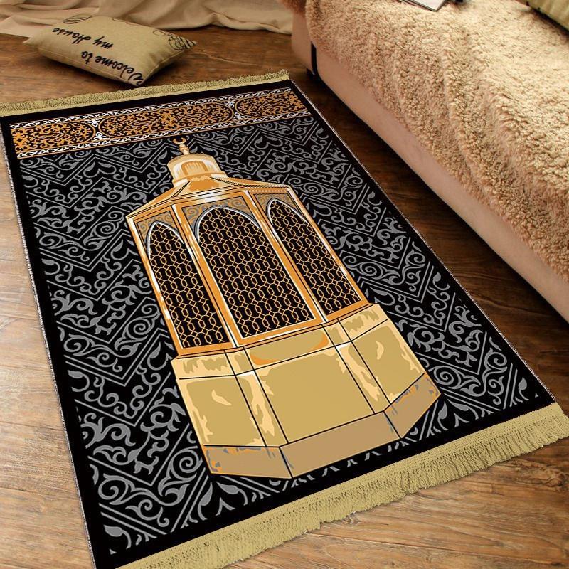 Thicken Soft Velvet Muslim Prayer Mat Prints Ramadan Worship Blanket Islamic Prayer Floor Rugs Tassels Portable Travel Rugs Gift