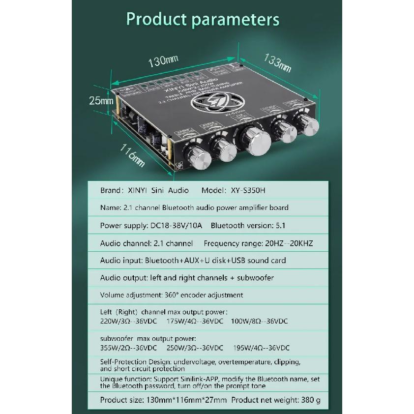 Bluetooth 5.1 220W*2+350W 2.1 Channel TPA3251D2 audio Power Sound Amplifier Board Module HIFI Treble Bass Subwoofer AMP S350H