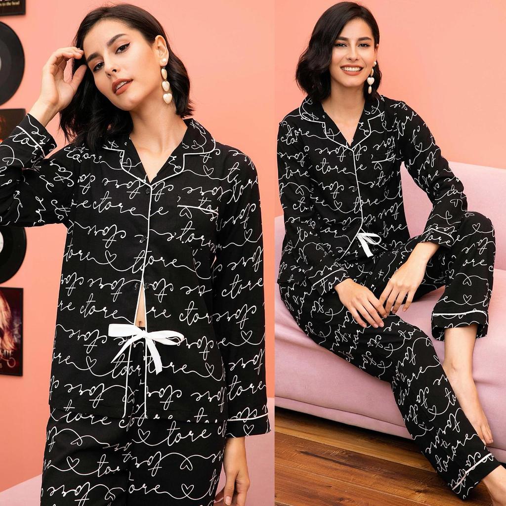 Женские пижамы BRIGHT DEER из искусственного шелка с принтом в виде букв и брюки розового и черного цвета для сна, домашняя одежда для осени