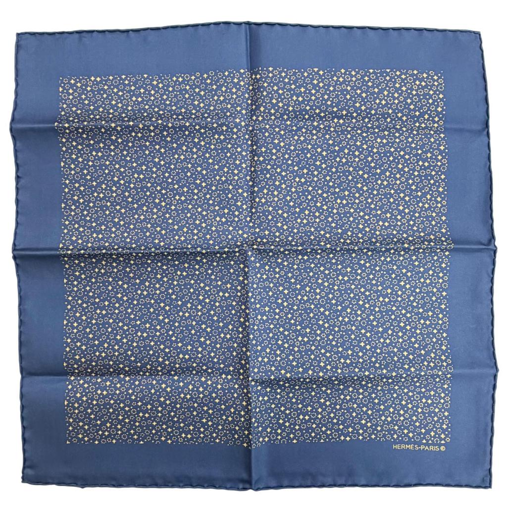 Excellent HERMES scarf Petit Carré Carré 45 Gavroche All-over print Navy silk Used