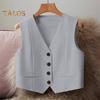 Женский жилет без рукавов, однобортный жилет с V-образным вырезом, повседневный жилет, куртка на весну-лето