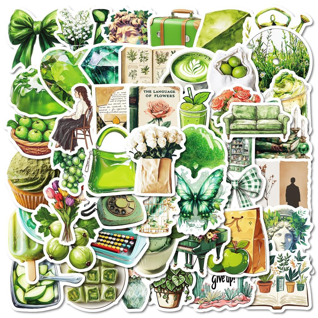 New 50 Small Fresh Green Series Graffiti Stickers Decorative Skateboard Notebook Refrigerator Stickers