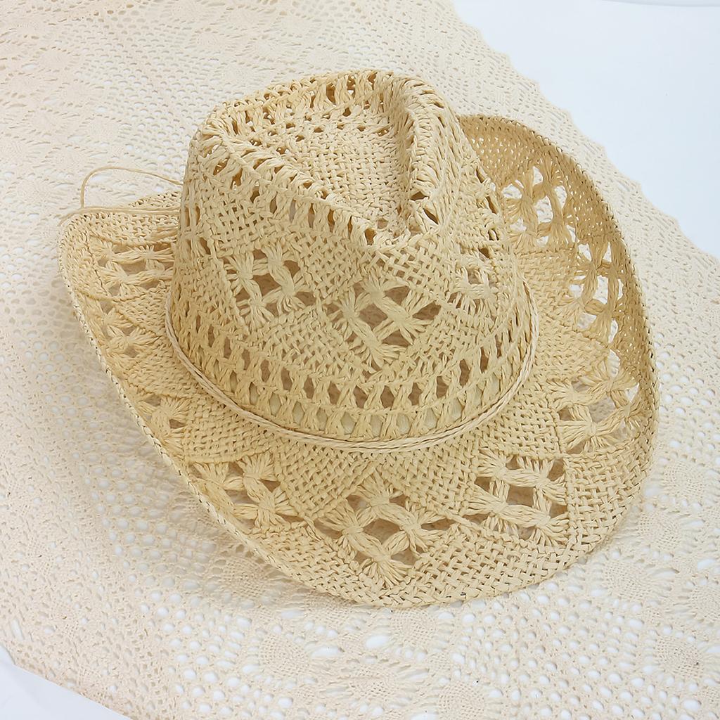 Popular Summer Straw Cowboy Hat Outdoor Shade Sun Protection Straw Hat Women's Hollow Big Eaves Beach Hat