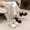 Chinese Style Mary Jane Shoes Women's Platform Lace Bow Round Head Chunky Heel Pumps