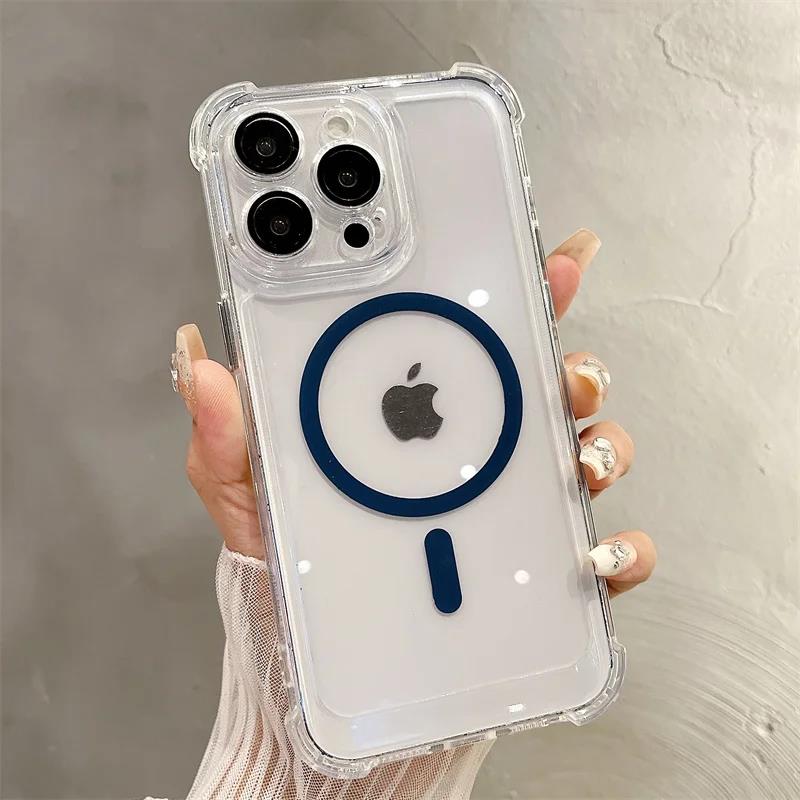 Модный простой цветной магнитный противоударный чехол для iPhone 11 12 13 15 16 Plus 14 ProMax Силиконовый мягкий чехол для беспроводной зарядки Мужской