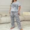 Spring Summer Plus Size 5XL Women Leopard Print Pajamas Set Two Piece Sleepwear Loungewear Short Sleeve Top and Pants Pajama Women Pijama Homewear