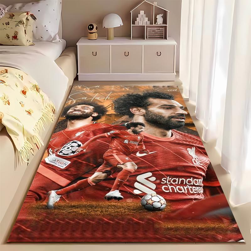 Sports Area Rug, Mohamed Salah Liverpool Warm Golden Stadium Collage Poster, Fan Cave Decor, Non-Slip Mat