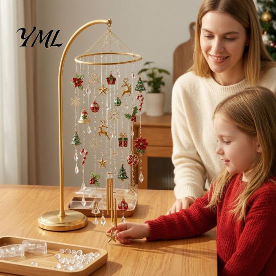 Winter Seasonal Window Hanging Decor DIY Christmas Wind Chime Kit, Faux Crystal Bead Ornament Craft Set Artistic Handmade Gift with Metal Stand,