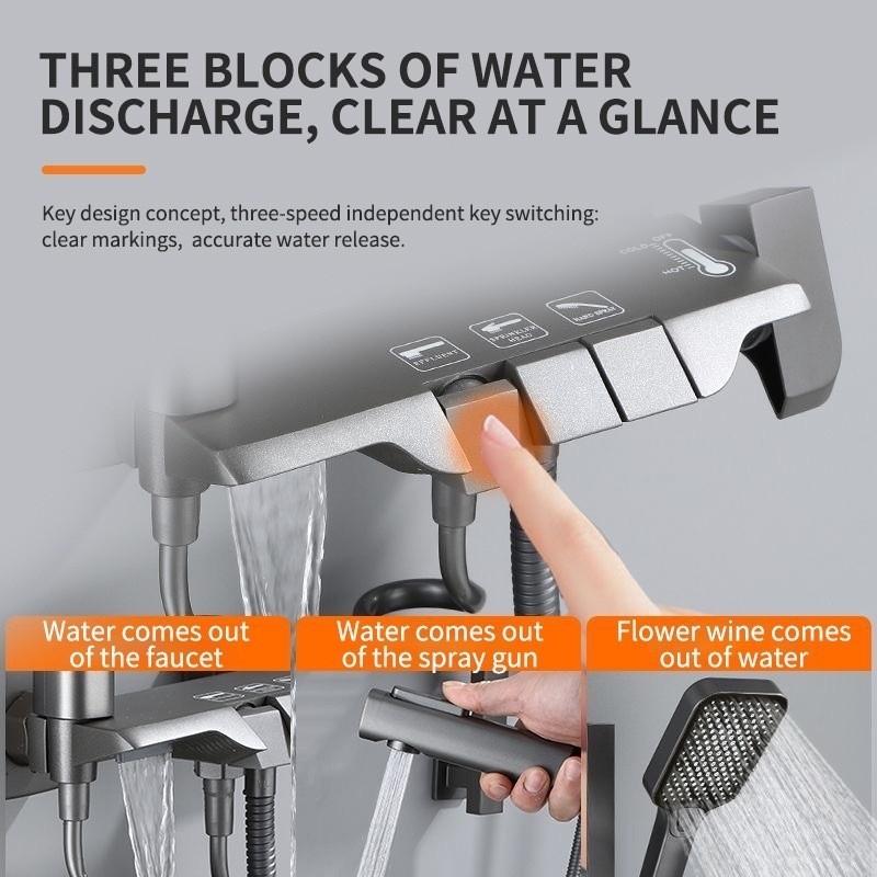 Настенная Душевая Система Высокого Давления Четыре-в-одном Квадратный Душевой Набор с Клавишами Пианино Ванная Комната Нержавеющая Сталь Водонагреватель