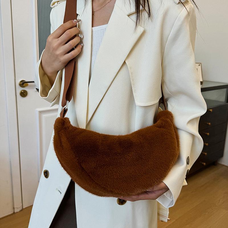 Yogodlns Женская плюшевая сумка кроссбоди Осень Зима Пушистая сумка-хобо Повседневная универсальная сумка на плечо Модная легкая сумка подмышку