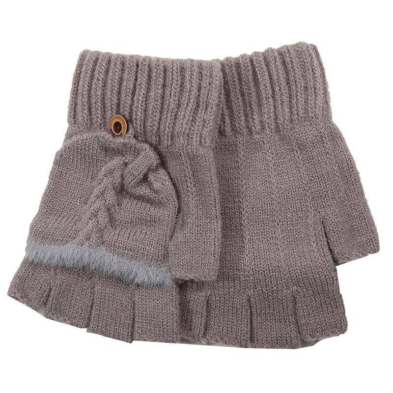 Fingers Free Wool Gloves Women Knitted Flip Fingerless Exposed Finger Gloves Mittens Winter Warm Thickening Female Mitts