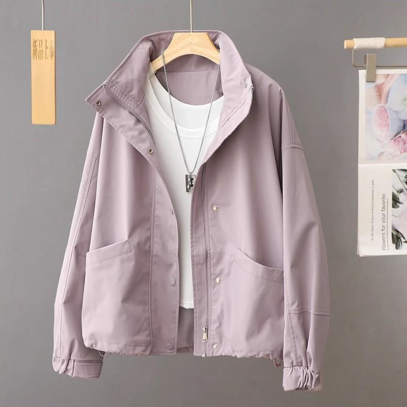 Womens Korean Style Loose Casual Stand Collar Short Jacket Lightweight Outerwear