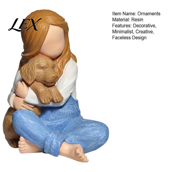 Thoughtful Gifts for Pet Loss Faceless Girl Hugging Puppy Figurine, Miniature Resin Statue, Cute Desktop Sculpture Ornament Healing Home Ornaments