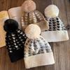 Knit Hat For Women With Vintage Houndstooth Pattern And Warmth For Autumn Winter Fashion