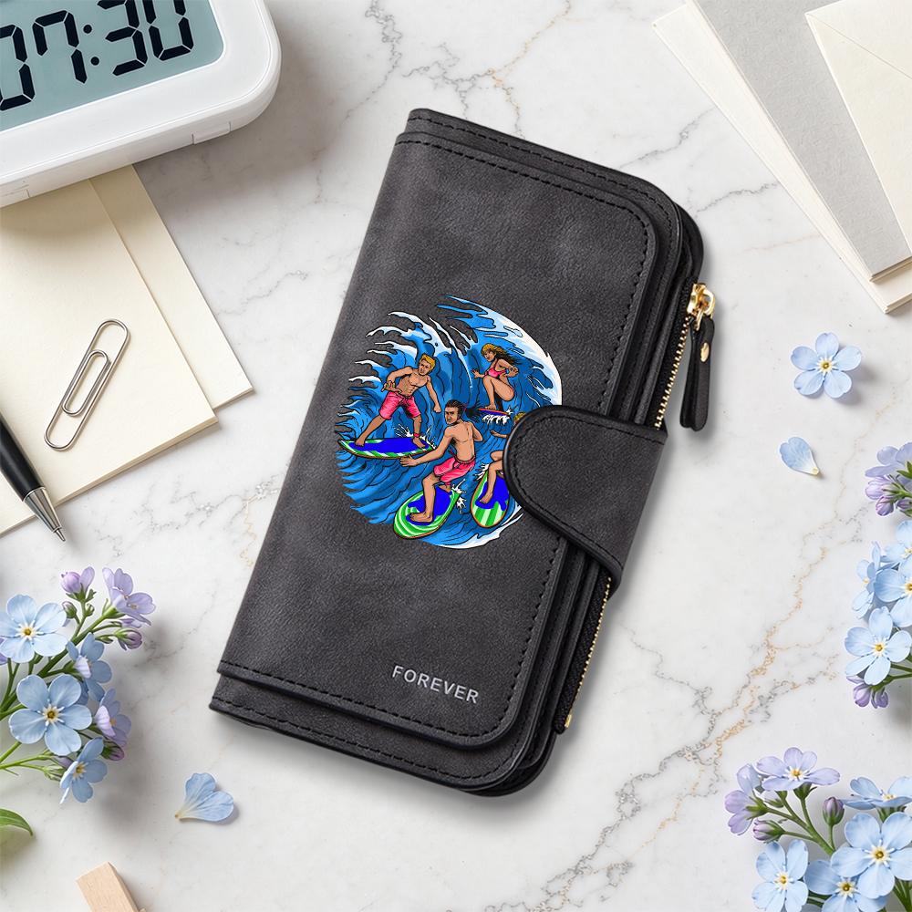 Surf Pattern Long Wallet Casual Multi Card Holder Forever Purse for Daily Use
