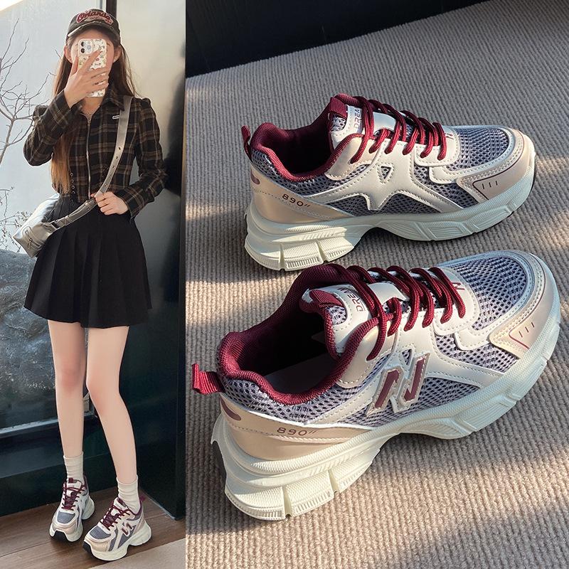 Thick-soled heightening small dad shoes women's 2025 spring new retro versatile student lightweight casual sports shoes