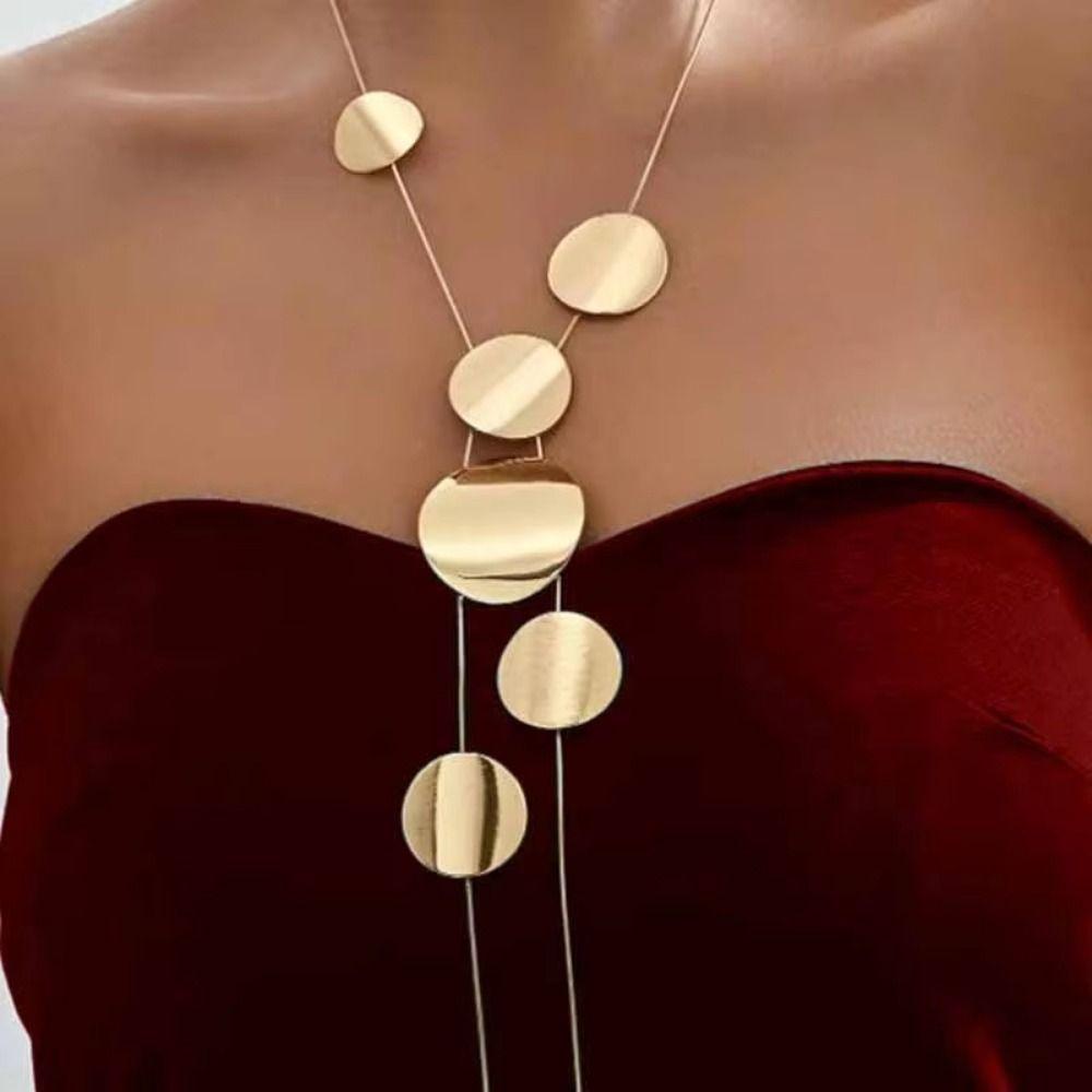 Fashion Geometric Necklace Metal Sequin Long Pendant Necklace Vintage Tassel Necklace Daily Wear