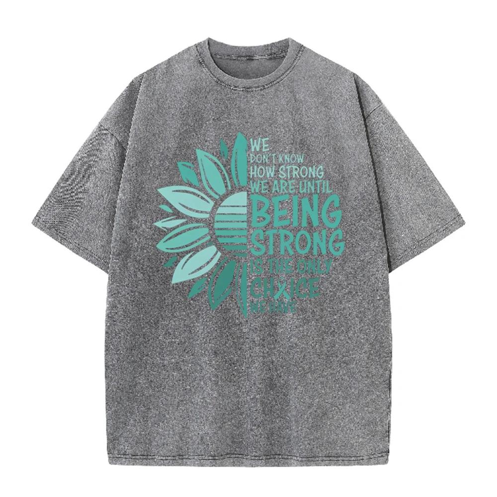 2026 Vintage Teal Sunflower Mental Health Slogan Graphic Black Acid Washed T Shirt Inspirational Strong Quote Oversized Unisex C