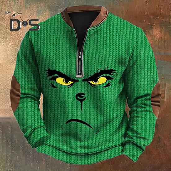 Весна Осень Мужской Топ На Молнии Полуоткрытый V-образный Вырез 3D Мультяшный Принт Лоскутные Рукава Плюс Размер Пуловер Свободный Спортивный Досуг Праздник Свитшот