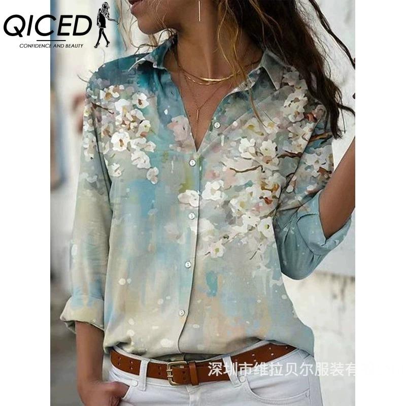 QICED 38 цветов Женская модная повседневная блузка с длинным рукавом и воротником ПОЛО