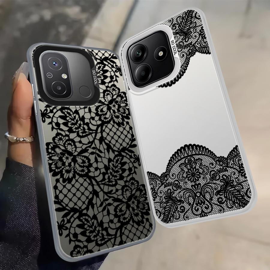 Задняя крышка-чехол для телефона для Xiaomi Redmi A5 K60 12C 14C 13C A1 A2 Plus 10C Note 9 10 9T 9C Черный Кружевной Стильный